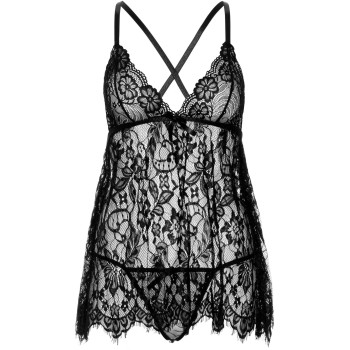Пеньюар Leg Avenue Floral lace babydoll & string Black S