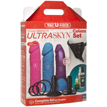 Набір для страпону Doc Johnson Vac-U-Lock Dual Density UltraSKYN Colors Set, діаметр 3х4,5 см