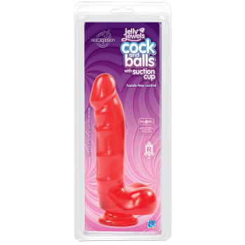 Фаллоимитатор Doc Johnson Jelly Jewels Cock & Balls Red, диаметр 3,6см, антибактериальный ПВХ