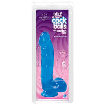 Фаллоимитатор Doc Johnson Jelly Jewels Cock & Balls Blue, диаметр 3,6см, антибактериальный ПВХ