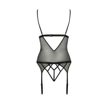 Корсет с открытой грудью DIABOLINA CORSET black S/M - Passion, пажи, трусики, полупрозрачный