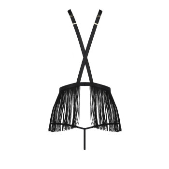 Комплект белья INDRA SET OpenBra black S/M - Passion Exclusive: стринги, портупея с бахромой