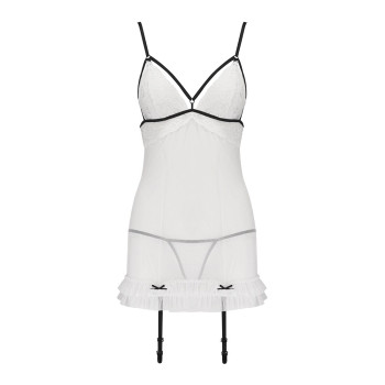 Сорочка прозора з пажами ORIHIME CHEMISE white S/M - Passion, трусики, стрепи