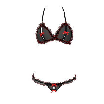 Комплект белья GIANA BIKINI black S/M - Passion: полупрозрачные лиф и трусики с бантиками