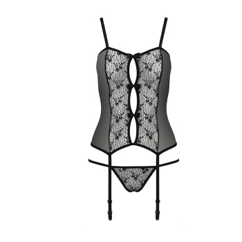 Распродажа!!! Корсет с пажами GRACIA CORSET black S/M - Passion, трусики, полупрозрачный