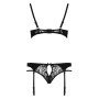 Комплект белья PAULINE SET black L/XL Passion: стрэпы: лиф, стринги и пояс для чулок