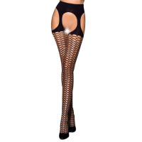 Эротические колготки TIOPEN 004 nero 1/2 (fishnet 40 den) - Passion, имитация чулок и пояса