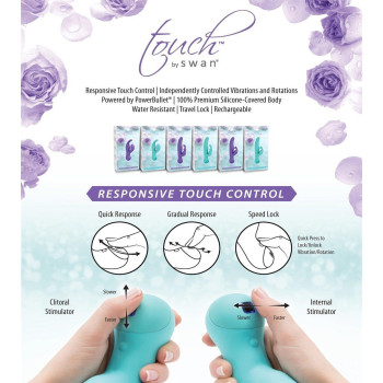 Вибратор-кролик с сенсорным управлением и ротацией Touch by SWAN - Duo Teal, глубокая вибрация