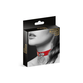 Чокер з кільцем для повідця Bijoux Pour Toi - FETISH Red, екошкіра