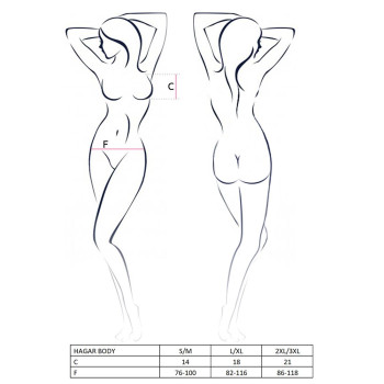 Боди-монокини Passion HAGAR BODY L/XL black, сетка, стрепы двойные бретели, чашки с косточками