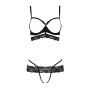 Комплект білизни зі стреп Passion SARIA SET XXL/XXXL Black, відкритий доступ, відкрита чашка, мережи
