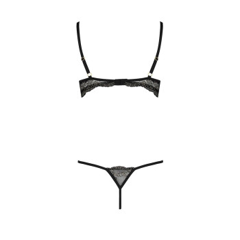 Комплект білизни Passion VALERY SET S/M Black, стрепи, мереживо, відкриті груди, стрінги