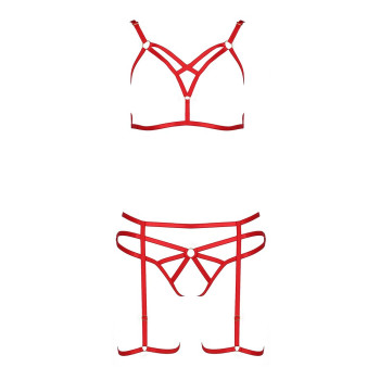 Комплект белья MAGALI SET OpenBra red XXL/XXXL - Passion Exclusive: стрэпы: лиф, трусики и пояс
