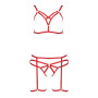 Комплект белья MAGALI SET OpenBra red XXL/XXXL - Passion Exclusive: стрэпы: лиф, трусики и пояс