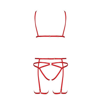 Комплект белья MAGALI SET OpenBra red XXL/XXXL - Passion Exclusive: стрэпы: лиф, трусики и пояс