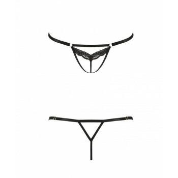 Откровенные трусики-стрепы с кружевом Passion Exclusive SOLON THONG L/XL black